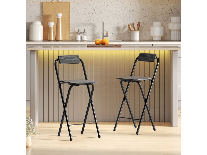  Lot de 2 tabourets de bar pliants avec repose-pieds, en bois et acier, 37 x 45 x 87 cm, noir  - Conforama C
