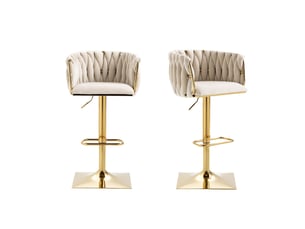 Tabouret de bar pivotant et réglable en hauteur assise ivoire pieds dorés