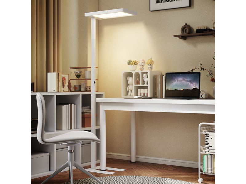  Lampadaire sur pied salon led dimmable spectre complet pour le soin des yeux télécommande 60 x 32 x 196 cm blanc  - Conforama D