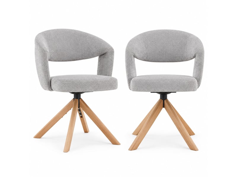 Chaises de salle à manger lot de 2 pivotantes 360° - dossier incurvé, bois massif et tissu structuré - gris - Conforama A