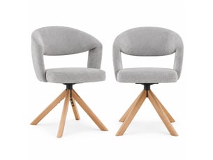 Chaises de salle à manger lot de 2 pivotantes 360°  - dossier incurvé, bois massif et tissu structuré - gris