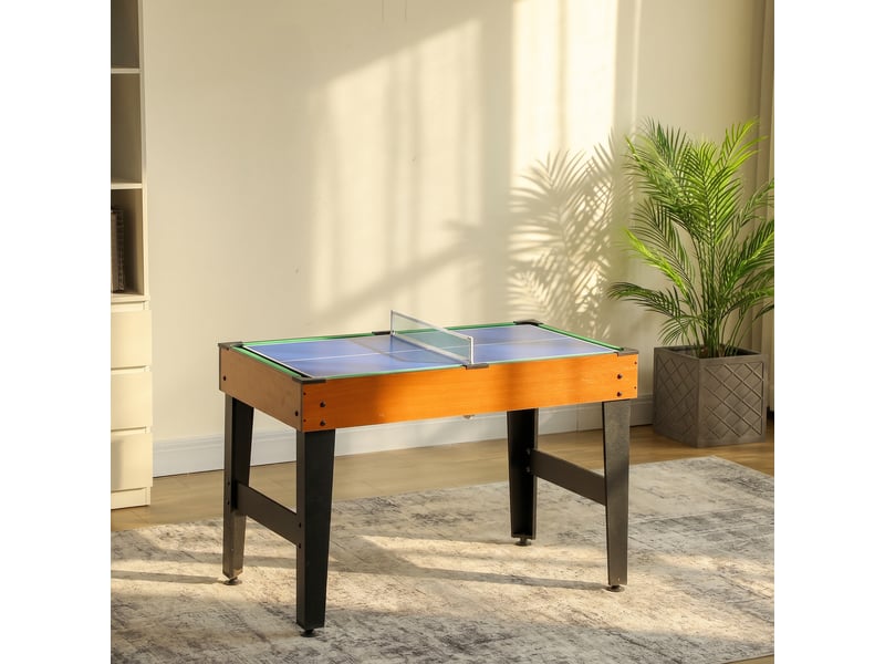  Table multijeux 5 en 1 babyfoot billard air hockey ping-pong et basket accessoires 134x108x144cm marron noyer  - Conforama B