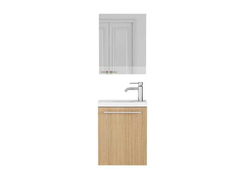 Meuble sous vasque mural avec miroir, porte amortie et vasque en céramique, chêne, salle de bain 40 × 25 × 48 cm - Conforama A
