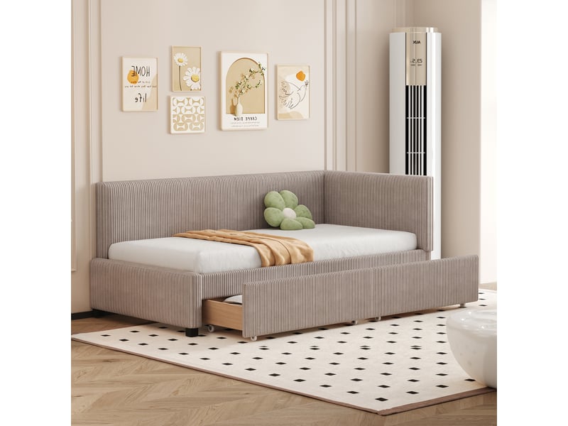  Lit convertible rembourré en velours gris 90x200 cm  - Conforama B