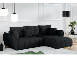 Canapé d'angle réversible convertible <strong>AX LIVING </strong> <strong>Antalya</strong> 4 places Velours noir avec coffre de rangement
