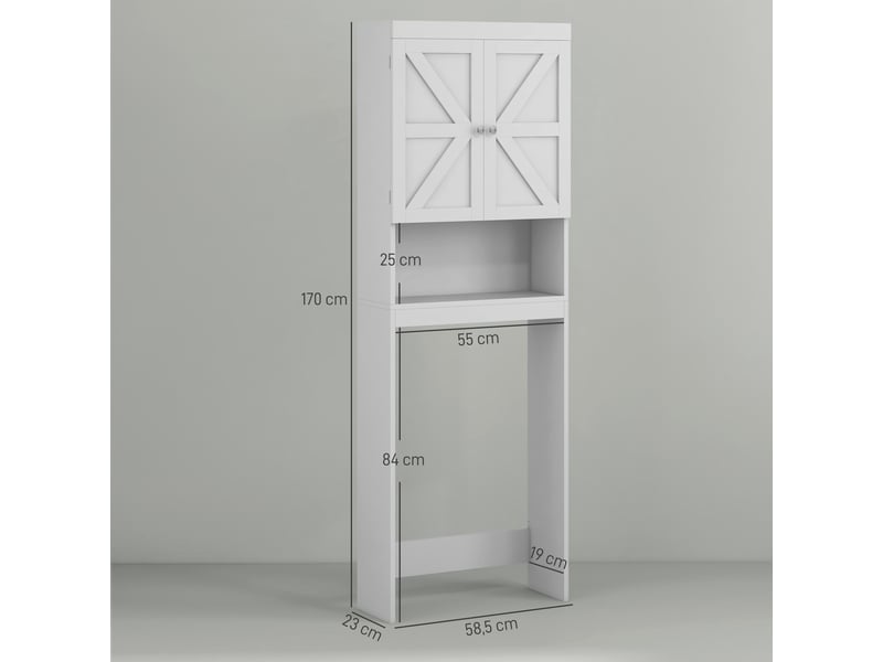  Armoire de rangement dessus des toilettes, meuble de salle de bain placard 2 portes étagère blanc 58,5l x 23l x 170h cm  - Conforama C