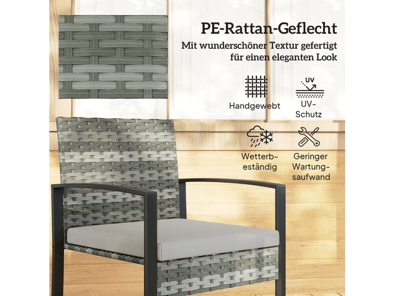  Salon de jardin 3 pièces en acier gris clair, fauteuils 55x58x76 cm, table 40x40x40 cm et coussins amovibles  - Conforama D