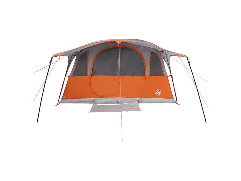 Tente tunnel, tente de camping 12 personne gris et orange polyester et acier - Conforama E
