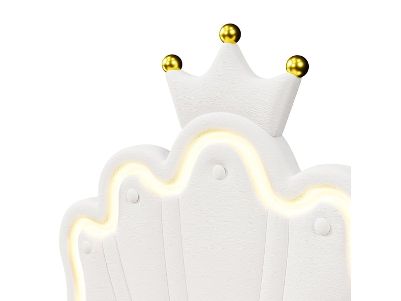 Lit enfant 90x200 cm avec led, tiroirs, sommier et tête réglable, lit princesse, pu blanc, sans matelas - Conforama E