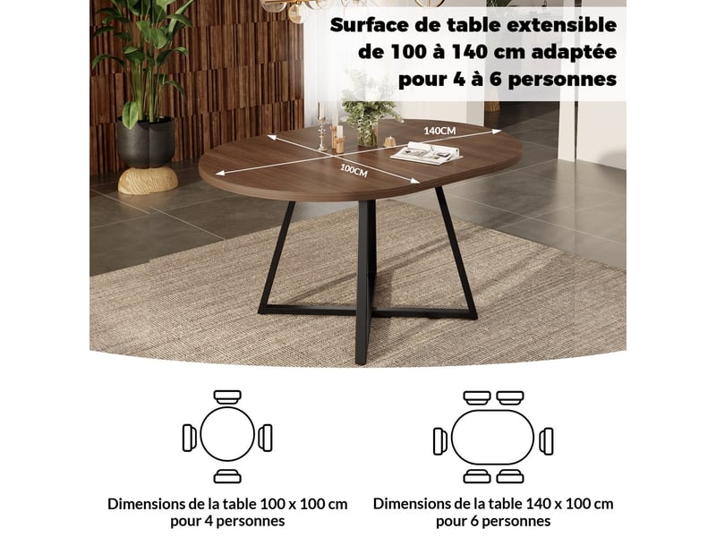  Table à manger extensible 100140 x 100 cm, 4 à 6 personnes, coloris noyer Jamama eleni - Conforama D