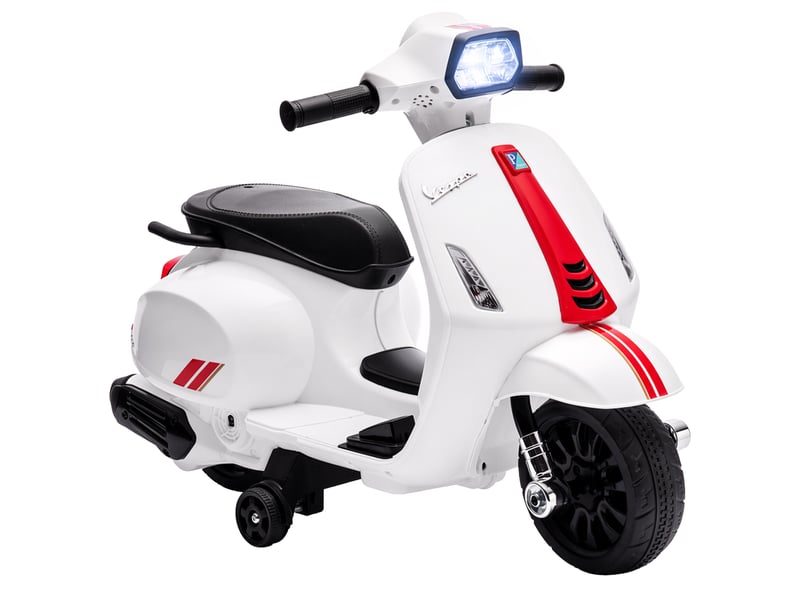  Moto électrique pour enfants de 2 à 4 ans avec batterie 6v, phare, klaxon et petites roues, blanche  - Conforama A