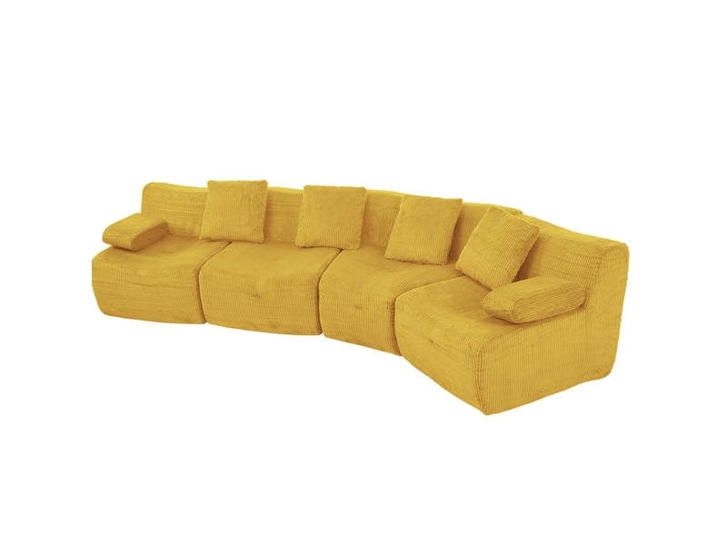Canapé modulable 4 places 311 x 90 x 65 cm, jaune vif en velours côtelé, 4 modules sans montage pour salon - Conforama D