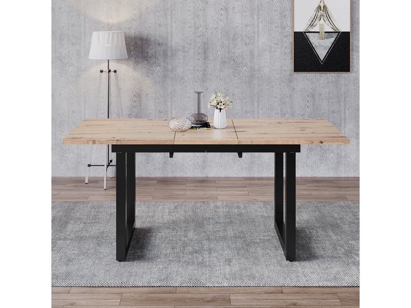  Table à manger extensible 140180 x 80 x 75 cm, effet bois naturel et noir, mdf et métal Fay Lum - Conforama B