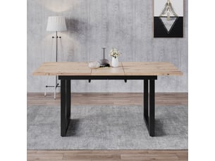 Table à manger extensible 140180 x 80 x 75 cm, effet bois naturel et noir, mdf et métal