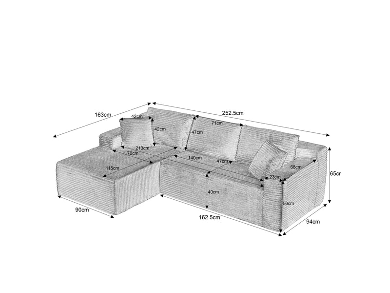 Canapé d’angle modulaire 4 places avec méridienne et coussins amovibles, en mousse et ressorts vert - Conforama C