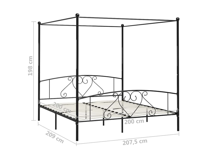  Lit double- lit adulte -  cadre de lit sans matelas avec baldaquin noir 200x200 cm métal  - Conforama D