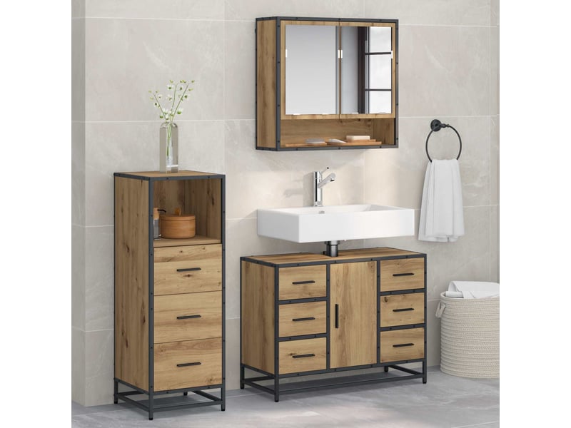 Ensemble de mobilier de salle de bain 3 pc chêne artisanal cf64302 - Conforama B