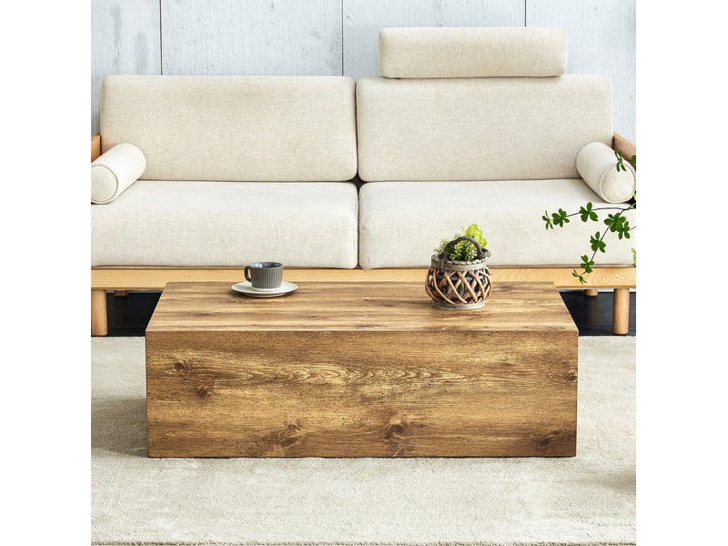  Table basse rectangulaire 90x50x30 cm, design simple, effet bois, sans montage, pieds antidérapants, mdf, couleur bois  - Conforama D