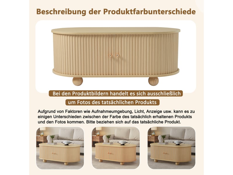 Table basse ovale avec rangement et portes coulissantes pour salon en mdf 100×50×40 cm couleur bois - Conforama C