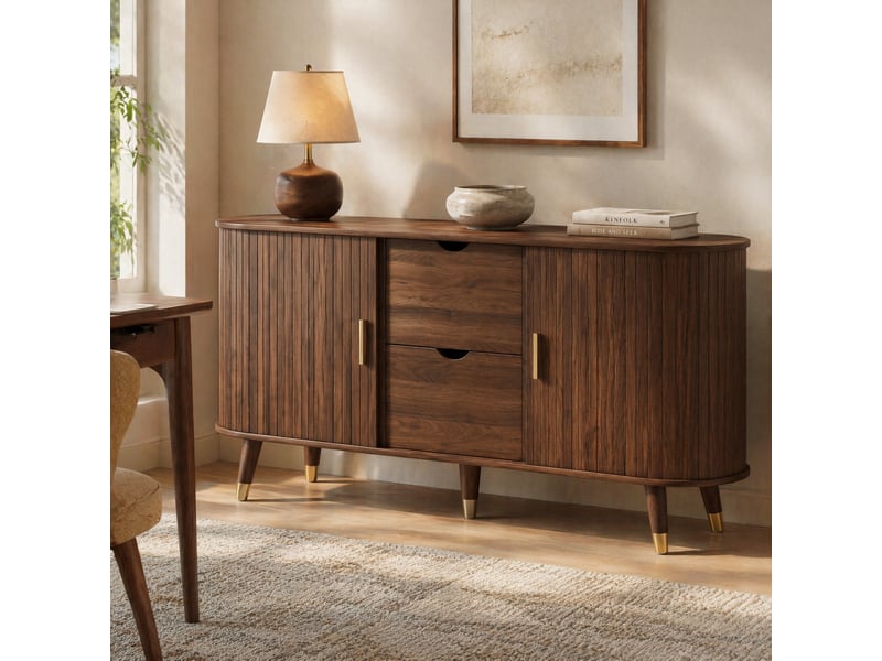  Buffet 140x40x79,5 cm 2 portes coulissantes 2 tiroirs mdf noyer  - Conforama B