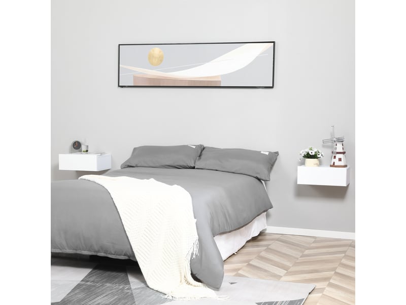  Ensemble de 2 tables de chevet suspendues avec 1 tiroir, fixation murale, style moderne pour chambre, 40 x 30 x 15 cm, blanc  - Conforama D
