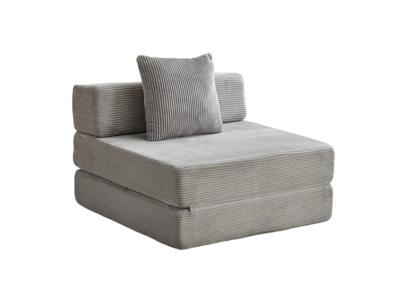  Fauteuil-lit de sol 1 place 92,5 x 92,5 cm – gris clair – velours côtelé pliant avec coussin  - Conforama A
