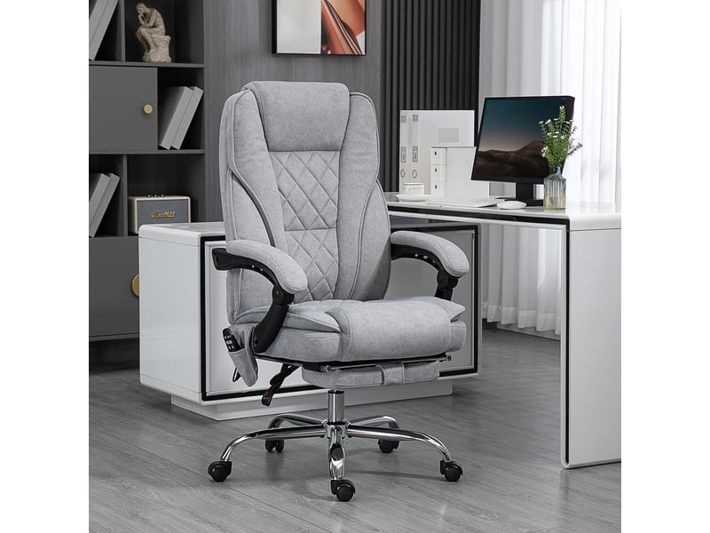 Fauteuil de bureau ergonomique avec fonction massage, repose-pieds, pivotant, roulettes, gris  - Conforama C