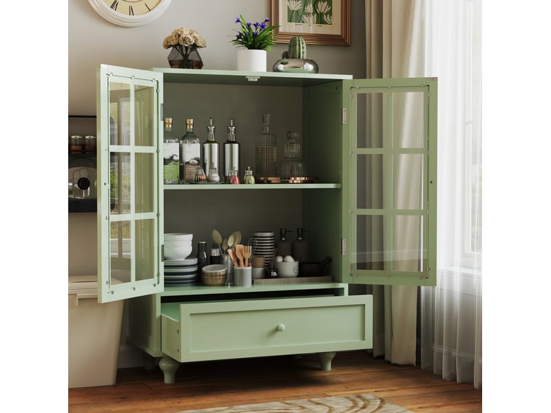  Buffet haut 2 portes vitrées avec tiroir 71x38x92 cm, mdf vert menthe  - Conforama B