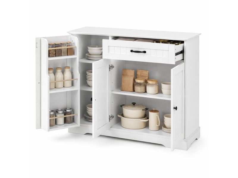  Buffet 3 portes et 1 tiroir avec étagères réglables pour salon et salle à manger en mdf blanc  - Conforama A