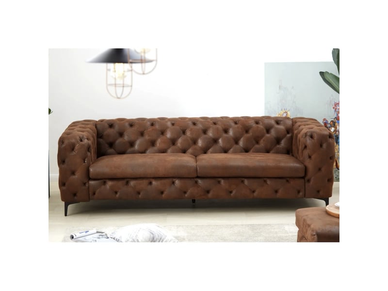 Canapé droit velena marron avec pouf capitonné – canapé baroque en microfibre avec structure en bois massif - Conforama E