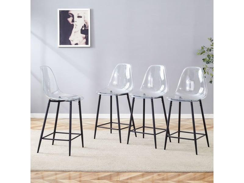  Chaise de cuisine 4 pièces transparente cadre en métal finitions argent doré noir style design moderne  - Conforama B