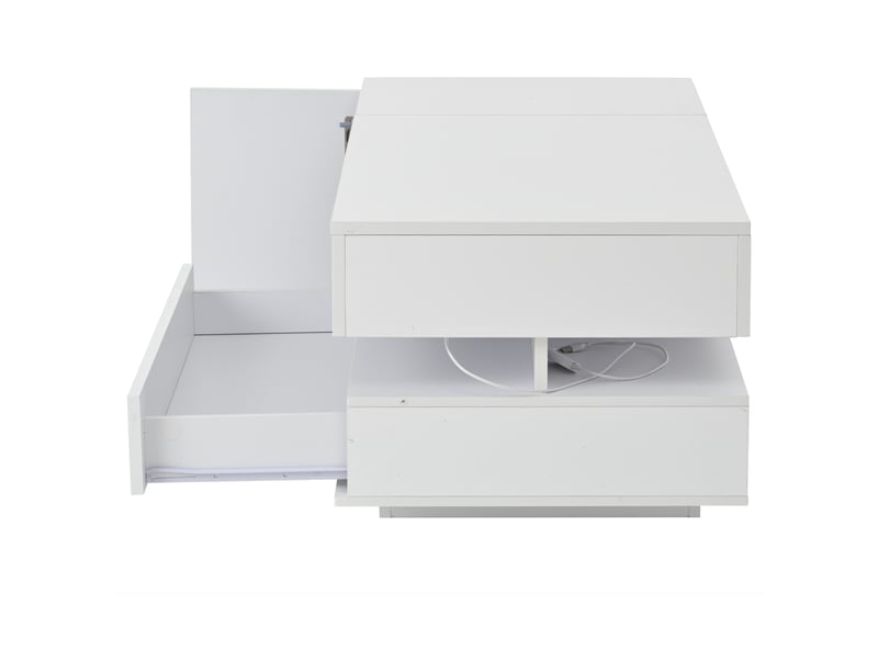  Table basse relevable avec 1 tiroir, 1 placard et led pour salon 90×50×34,5 cm en blanc  - Conforama D