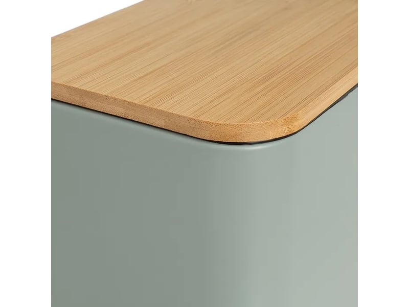  Poubelle à pédale en métal vert sauge et couvercle en bambou naturel avec seau intérieur amovible, capacité 5l - longueur 25 x profondeur 14 x hauteur 27 cm  - Conforama D