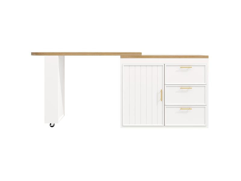  Table de bar pivotante avec rangements en mdf et métal blanc 128-203x39x90 cm - pangivo  - Conforama A
