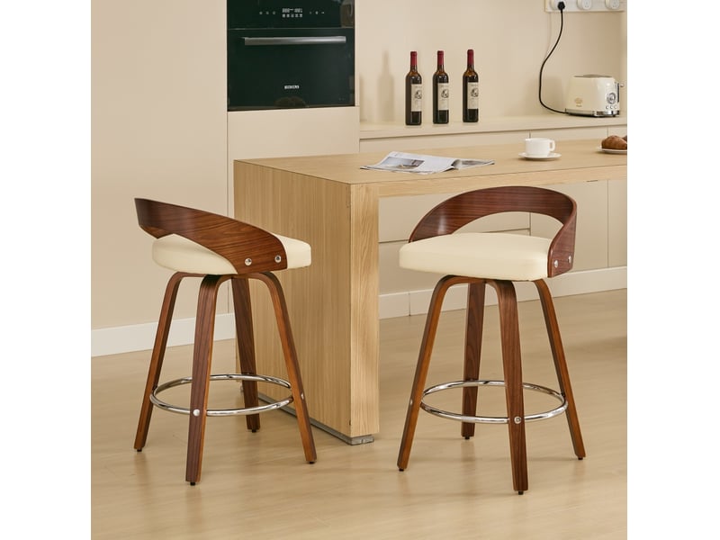 Tabouret de bar pivotant dossier bas effet bois noyer beige cravdom - Conforama A
