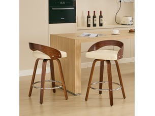 Tabouret de bar pivotant dossier bas effet bois noyer beige cravdom