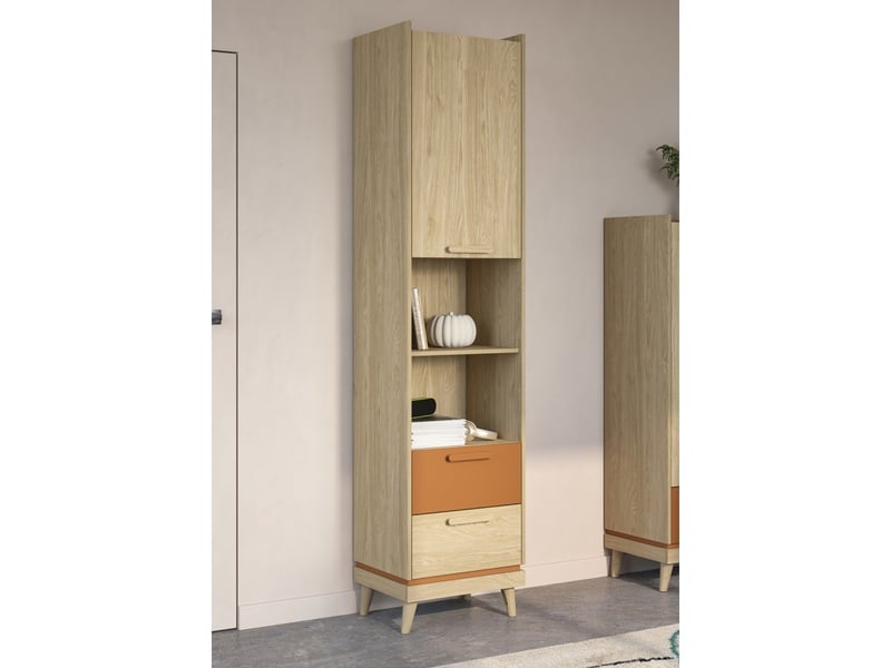  Bibliothèque noki – chêne clair et moka – 1 porte + 2 tiroirs style scandinave  - Conforama B