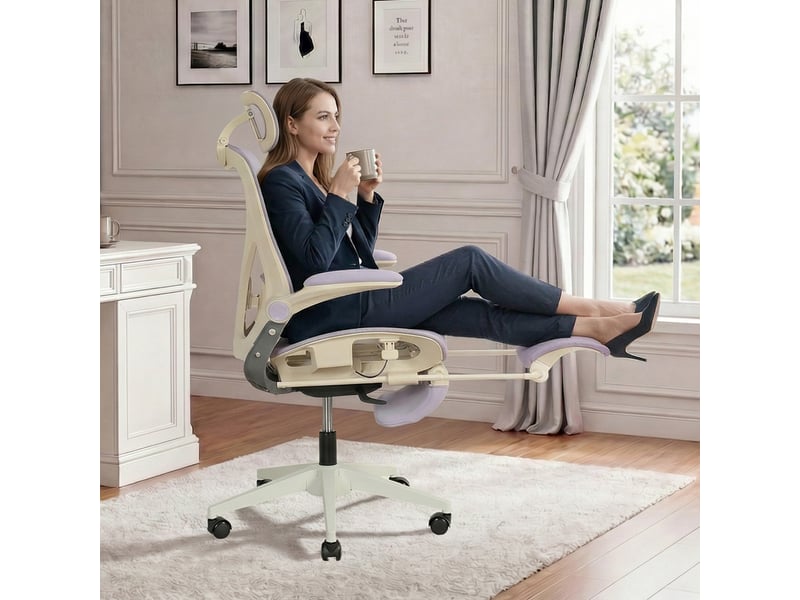 Chaise de bureau ergonomique pliable avec appui-tête 3d, dossier inclinable et soutien lombaire - lpospi - maille - violet - Conforama B