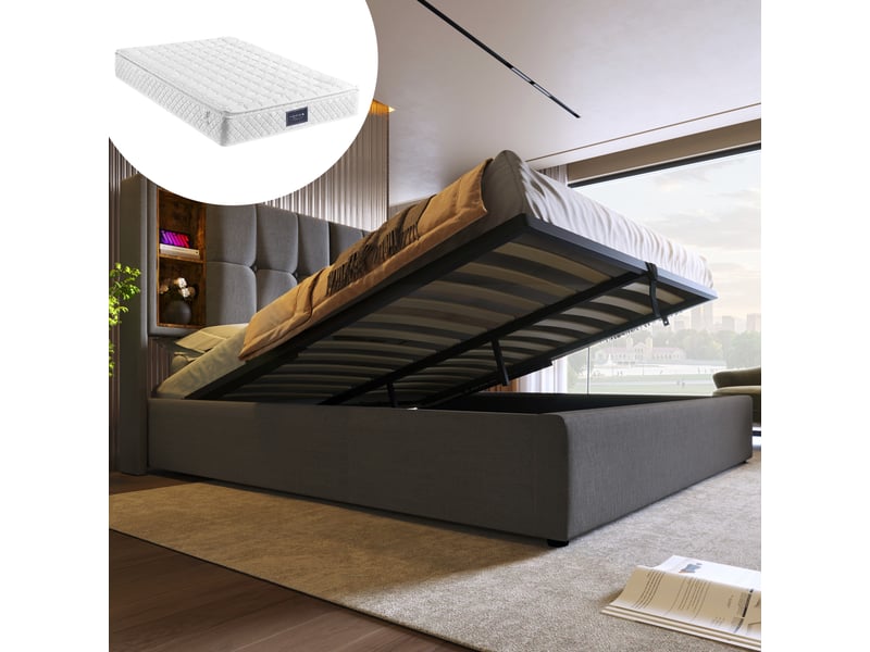  Lit coffre 160x200 avec recharge sans fil, usb et usb-c gris cravdom  - Conforama B