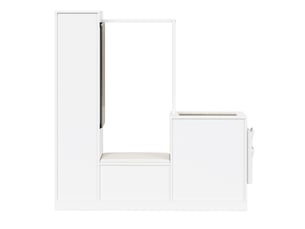 Combinaison d'entrée 6 en 1, ensemble armoire, coiffeuse avec tringle à vêtements, banc à chaussures et armoire à chaussures pliante, vitrine en
