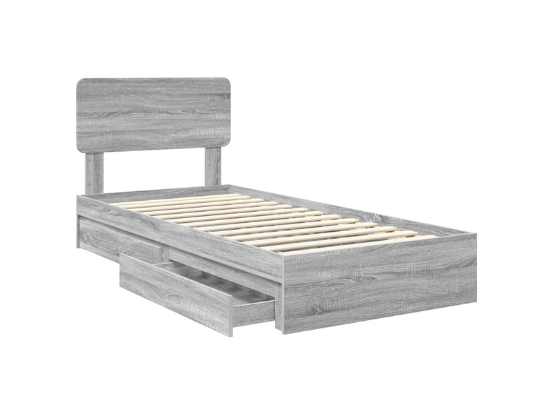  Lit simple- lit adulte -  lit de rangement gris sonoma 100 x 200 cm bois d'ingénierie  - Conforama D