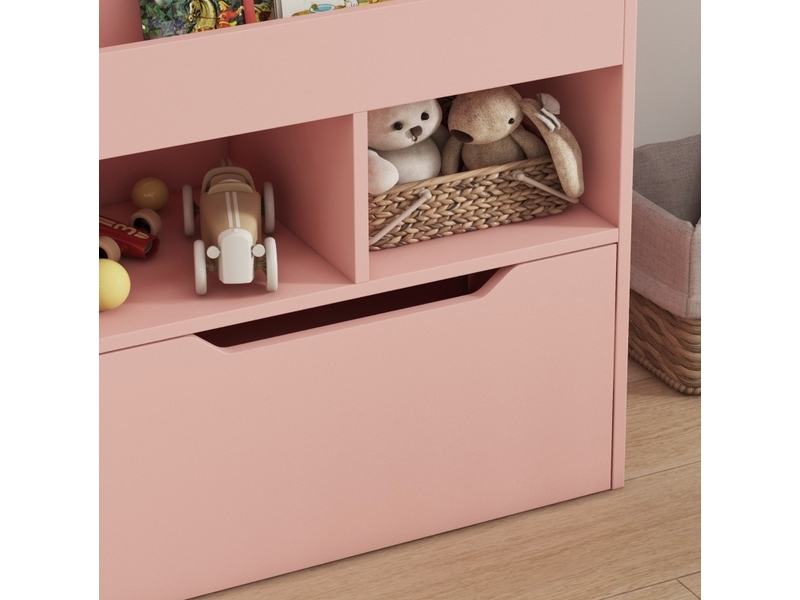  Bibliothèque enfant 60 x 29,9 x 90 cm rose en mdf, 3 niveaux, 2 niches et tiroir de rangement  - Conforama D