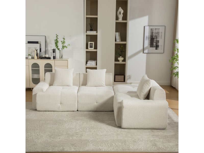  Canapé modulable en chenille 3 places beige - mousse 30d, sans montage, canapé pour salon  - Conforama R