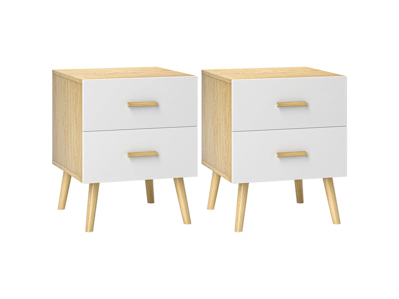  Ensemble de deux tables de chevet avec tiroirs et poignées en bambou, idéales pour le salon et la chambre, en chêne.  - Conforama A