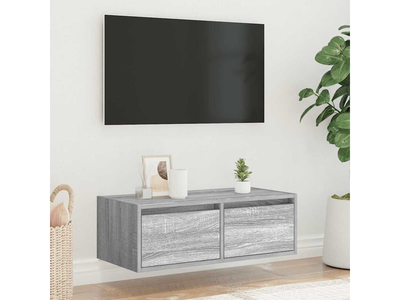  Meuble tv - banc tv - meuble de rangement avec lumières led sonoma gris 75x35,5x25 cm  - Conforama D