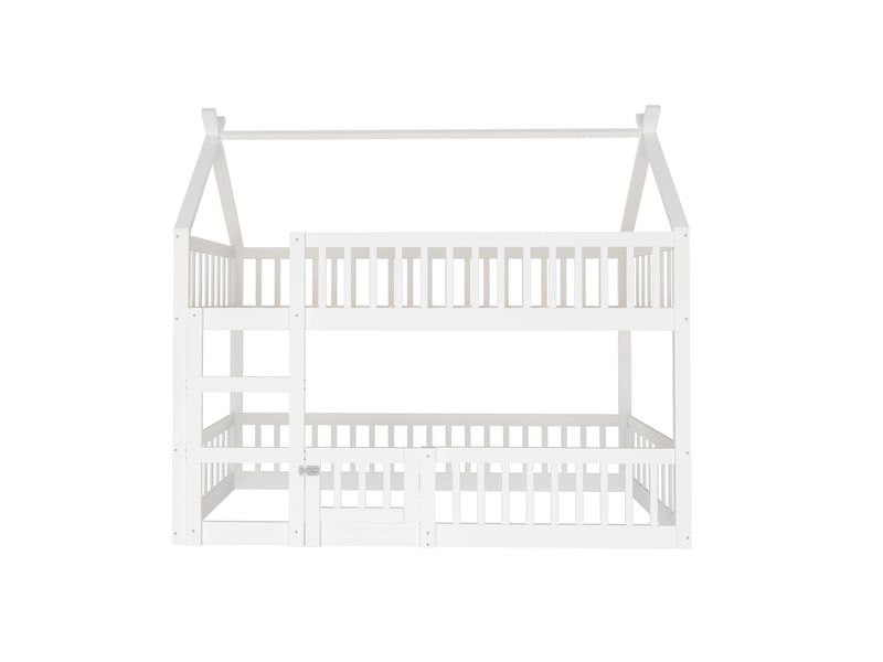 Lit superposé pour enfants 90x200 cm avec échelle, lit cabine avec cadre en bois massif, lit 1 personne, blanc  - Conforama R