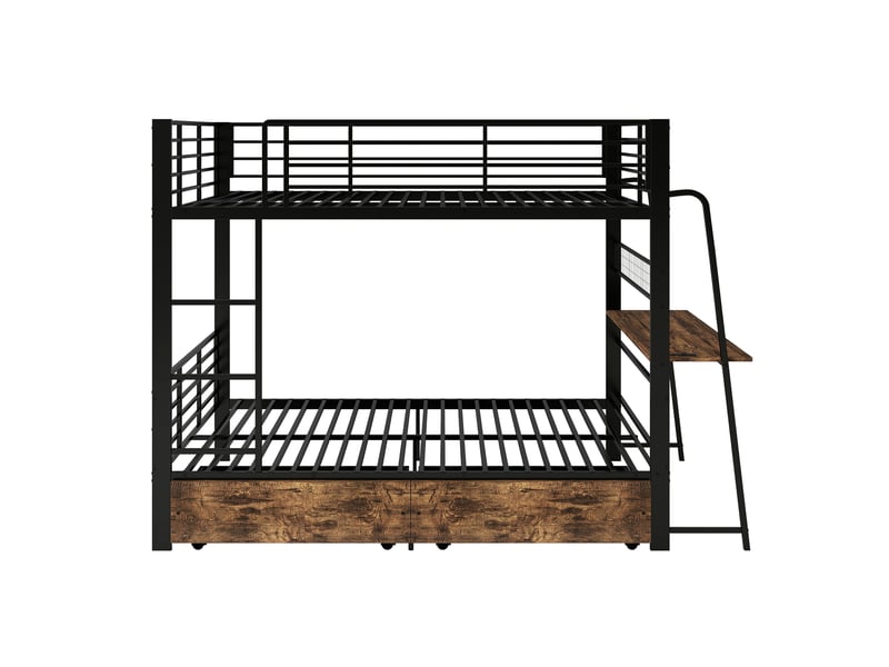  Lit mezzanine 140x200 cm noir en métal et mdf avec bureau, 2 tiroirs, led rgb et prises, sans matelas  - Conforama D