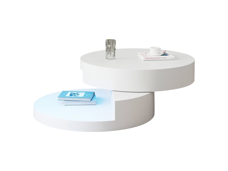  Table basse ronde blanche pivotante à 360 degrés avec éclairage led - mdf 70x70 cm double couche  - Conforama C