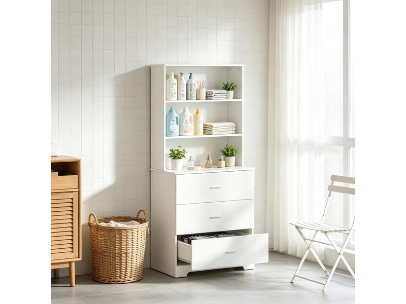  Bibliothèque avec 3 tiroirs et 3 niches ouvertes, rangement décoratif, pour salon et bureau, 79 × 39,5 × 182,2 cm  - Conforama C