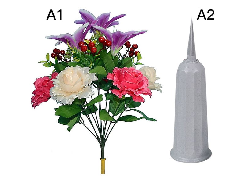  Fleur artificielle - bouquet mémoriel en résine pour tombe ou décoration intérieure extérieure - tige flexible en fil métallique gainé - 1 pièce  - Conforama E